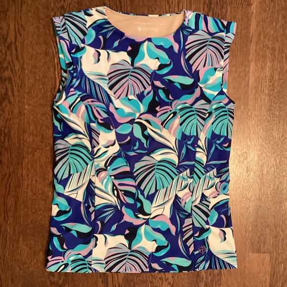Coolibar Kaylana Tank Top UPF 50+ Blue Floral Swim Rashguard Aqua Helios Fabric - Picture 3 of 15